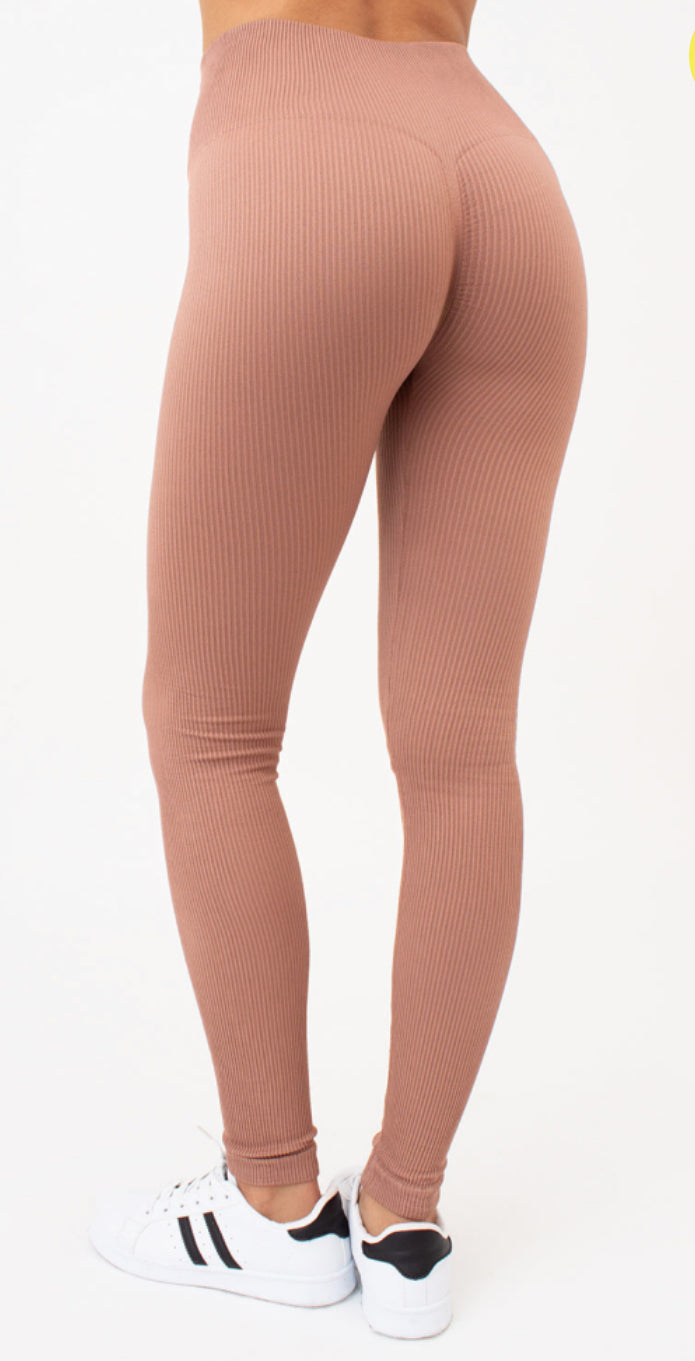 Seamless Ribbed High-Waisted Push-Up Leggings for Women - Yoga, Workout, Gym, and Casual Wear
